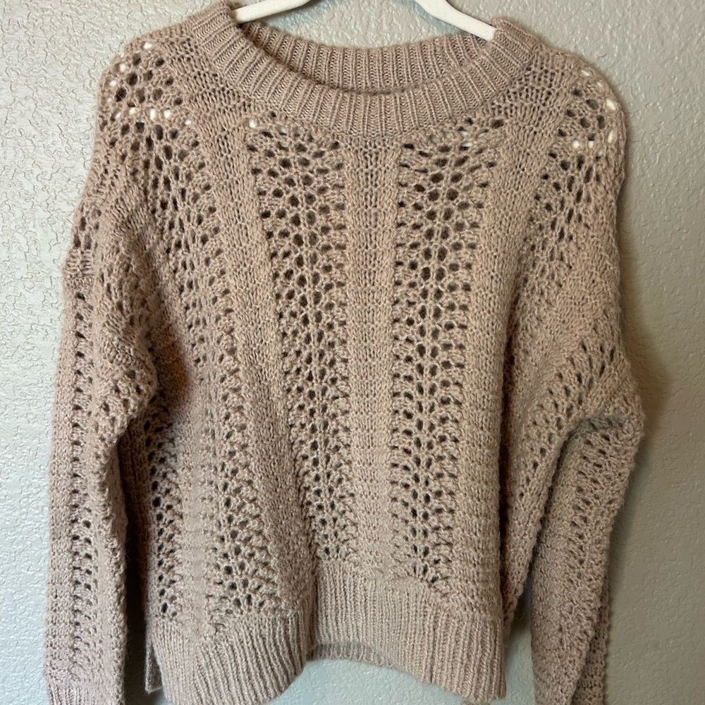 Madewell Tan Crew Neck Sweater with Chunky Knit